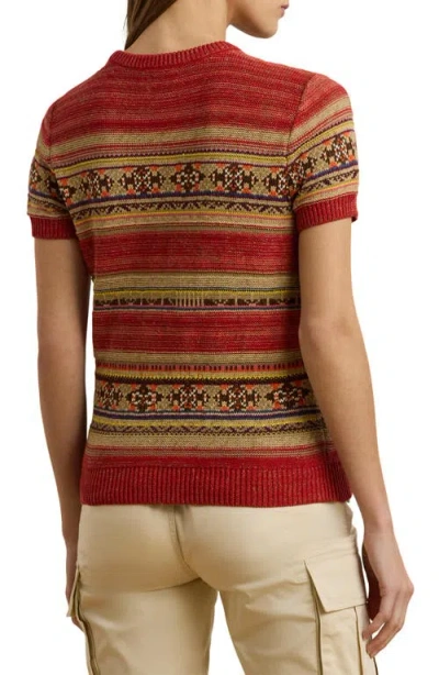 Ralph Lauren Geo-striped Short-sleeve Sweater In Red