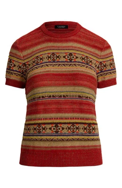 Ralph Lauren Geo-striped Short-sleeve Sweater In Red