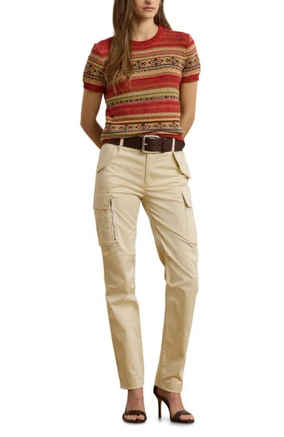Ralph Lauren Geo-striped Short-sleeve Sweater In Red