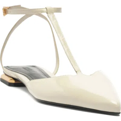 Schutz Allure Pointed Toe T-strap Flat In Neutral