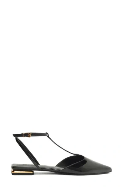 Schutz Allure Pointed Toe T-strap Flat In Black
