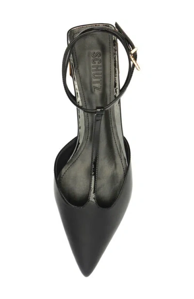Schutz Allure Pointed Toe T-strap Flat In Black