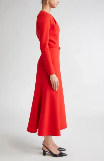 Carolina Herrera Gathered Neck Belted Long-sleeve Midi Dress In Red