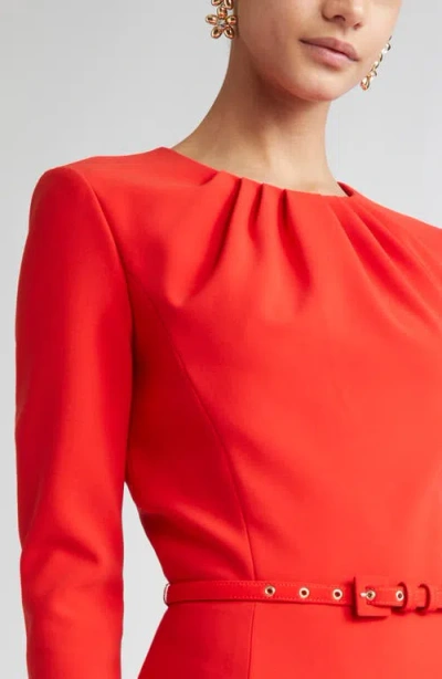 Carolina Herrera Gathered Neck Belted Long-sleeve Midi Dress In Red