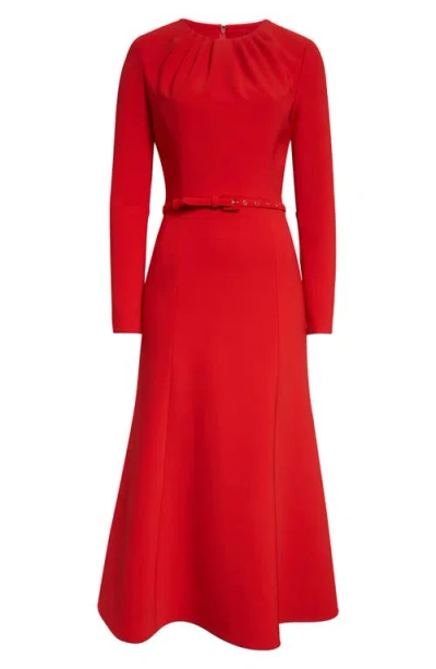 Carolina Herrera Gathered Neck Belted Long-sleeve Midi Dress In Red