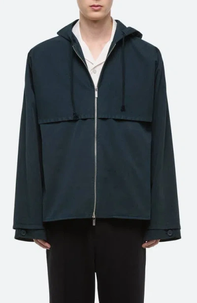 Helmut Lang Hooded Jacket With Front Pockets And Adjustable Cuffs In Blue