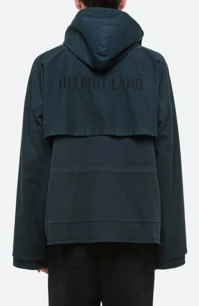 Helmut Lang Hooded Jacket With Front Pockets And Adjustable Cuffs In Blue