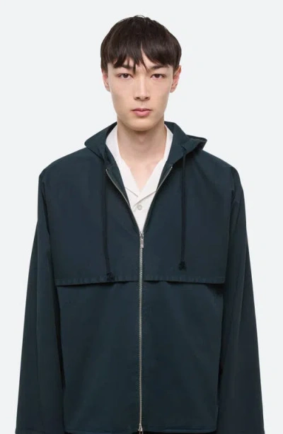 Helmut Lang Hooded Jacket With Front Pockets And Adjustable Cuffs In Blue