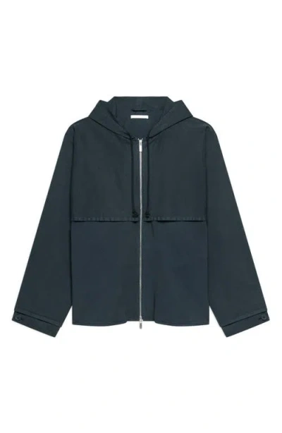 Helmut Lang Hooded Jacket With Front Pockets And Adjustable Cuffs In Blue