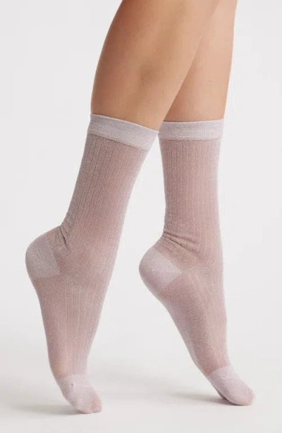 High Heel Jungle Beam Metallic Rib Crew Socks In White