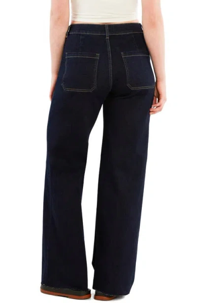 Hint Of Blu Patch Pocket Raw Hem Wide Leg Jeans In Blue
