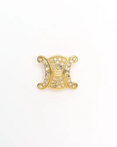 Celine Céline Triomphe Rhinestone Brooch In Gold