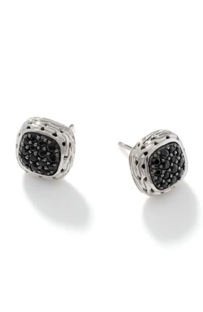 John Hardy Classic Chain 9.5 Mm Silver Square Stud Earrings With Black Sapphire In Silver