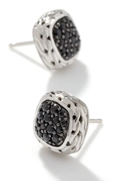 John Hardy Classic Chain 9.5 Mm Silver Square Stud Earrings With Black Sapphire In Silver