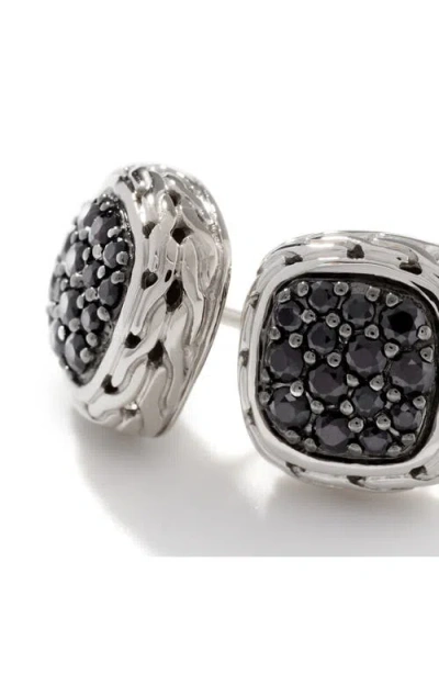 John Hardy Classic Chain 9.5 Mm Silver Square Stud Earrings With Black Sapphire In Silver