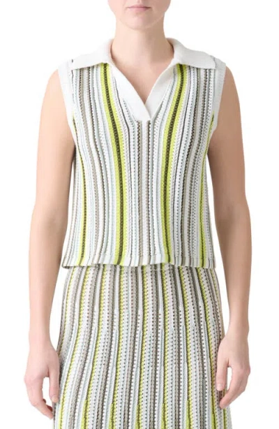 Akris Punto Stripe Mixed Stitch Sleeveless Polo Sweater In Green