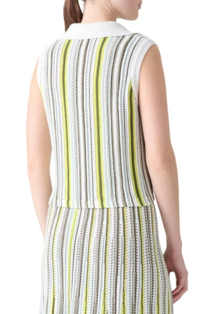 Akris Punto Stripe Mixed Stitch Sleeveless Polo Sweater In Green