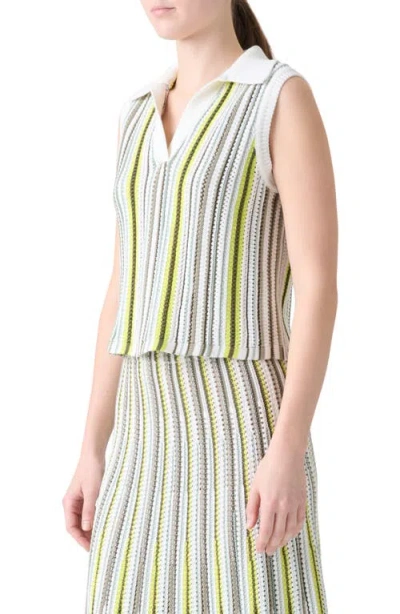 Akris Punto Stripe Mixed Stitch Sleeveless Polo Sweater In Green