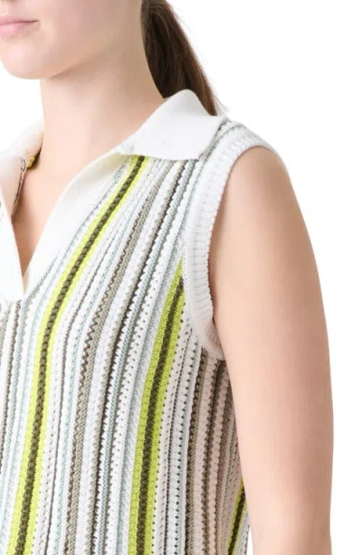 Akris Punto Stripe Mixed Stitch Sleeveless Polo Sweater In Green