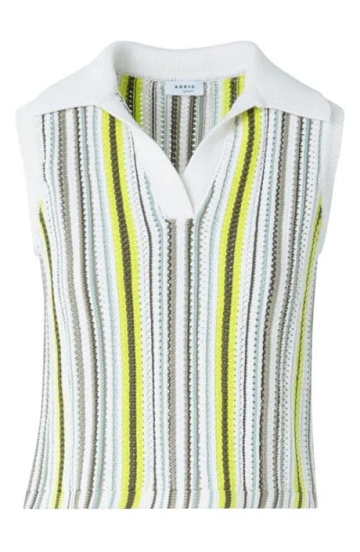 Akris Punto Stripe Mixed Stitch Sleeveless Polo Sweater In Green
