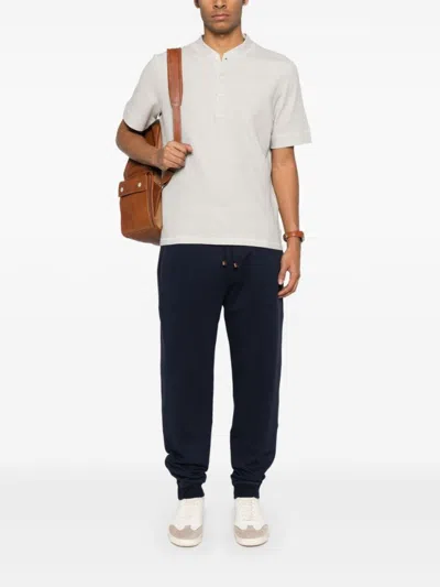 Brunello Cucinelli Navy Blue Trousers With Elasticated Drawstring In Blue