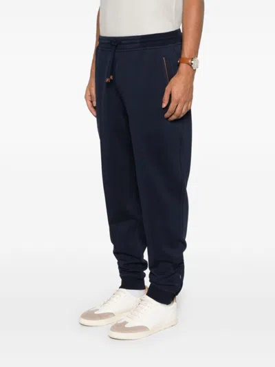 Brunello Cucinelli Navy Blue Trousers With Elasticated Drawstring In Blue