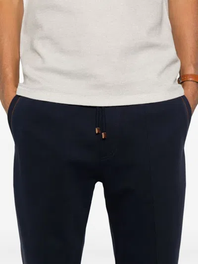 Brunello Cucinelli Navy Blue Trousers With Elasticated Drawstring In Blue