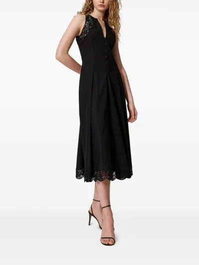 Twinset Twin-set Elegant Black Midi Dress In Black