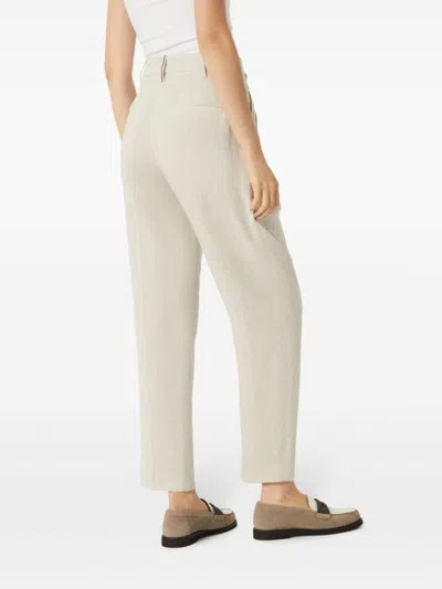 Brunello Cucinelli Slouchy Trousers In Sparkling Linen Canvas With Jewellery In Neutral