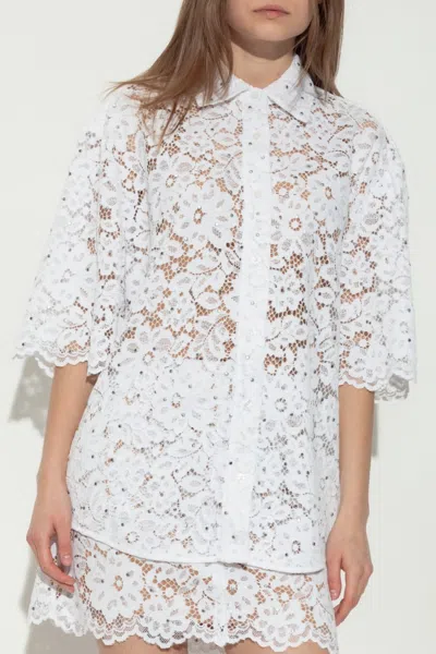 Michael Kors Lace-detail Short Sleeve Button-down Shirt In White