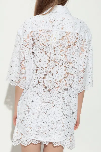 Michael Kors Lace-detail Short Sleeve Button-down Shirt In White