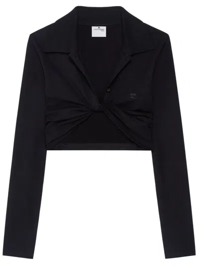 Courrèges Cropped Top With Polo Collar In Black