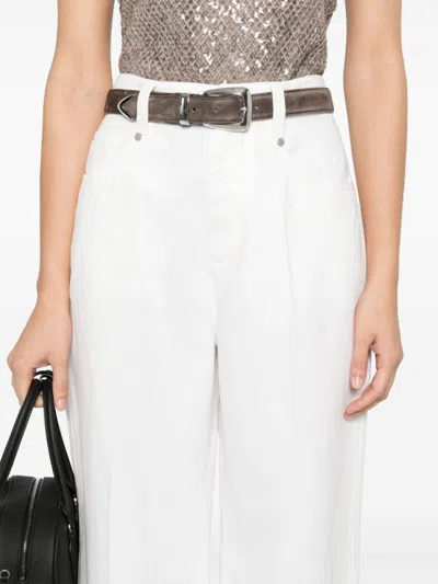 Brunello Cucinelli Women Linen And Cotton Loose Pants In White
