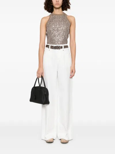 Brunello Cucinelli Women Linen And Cotton Loose Pants In White