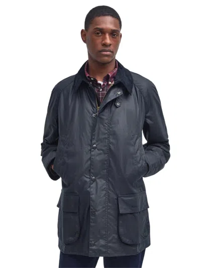 Barbour Button-up Coat With Corduroy Collar In Blue