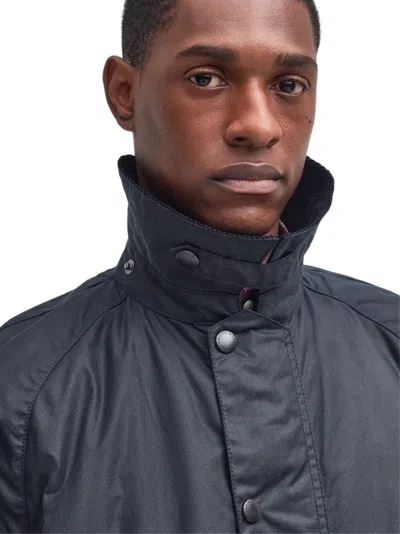 Barbour Button-up Coat With Corduroy Collar In Blue
