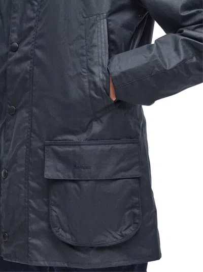 Barbour Button-up Coat With Corduroy Collar In Blue