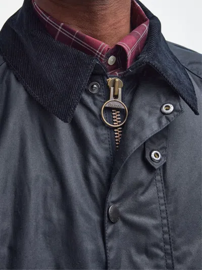 Barbour Button-up Coat With Corduroy Collar In Blue