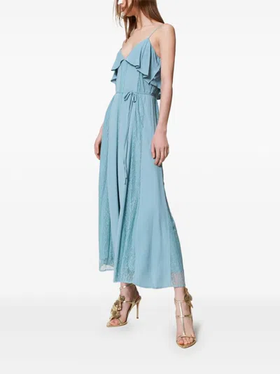 Twinset Twin-set Blue Maxi Dress With Spaghetti Straps In Blue