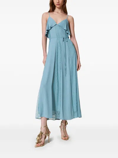 Twinset Twin-set Blue Maxi Dress With Spaghetti Straps In Blue