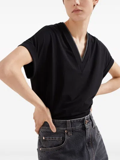 Brunello Cucinelli Black Stretch-cotton T-shirt In Black
