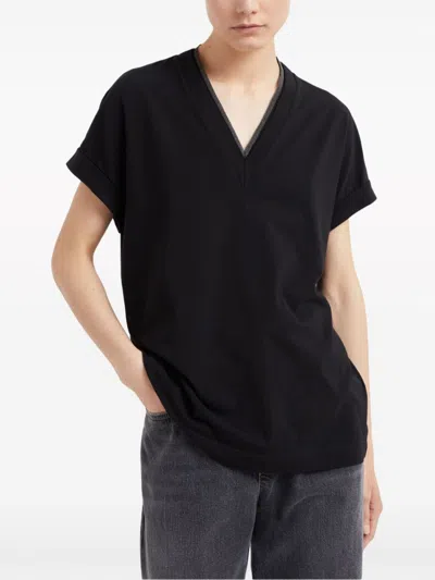Brunello Cucinelli Black Stretch-cotton T-shirt In Black