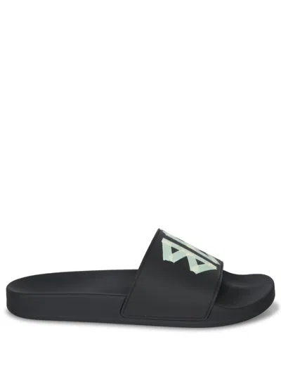 Balenciaga Black Sandals With Maxi Contrasting Logo In Tech Fabric Man In Black