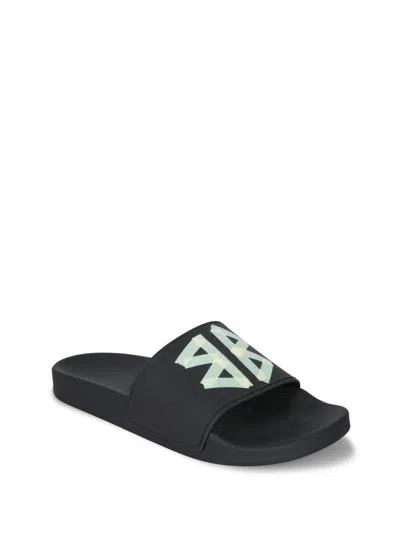 Balenciaga Black Sandals With Maxi Contrasting Logo In Tech Fabric Man In Black