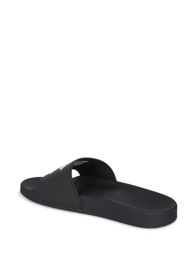 Balenciaga Black Sandals With Maxi Contrasting Logo In Tech Fabric Man In Black
