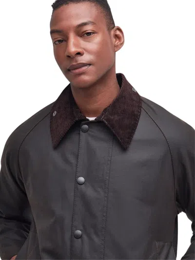 Barbour Brown Button-up Coat With Corduroy Collar In Brown