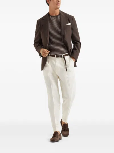 Brunello Cucinelli Tailored White Trousers With Concealed Fastening In Neutral