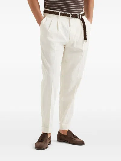 Brunello Cucinelli Tailored White Trousers With Concealed Fastening In Neutral