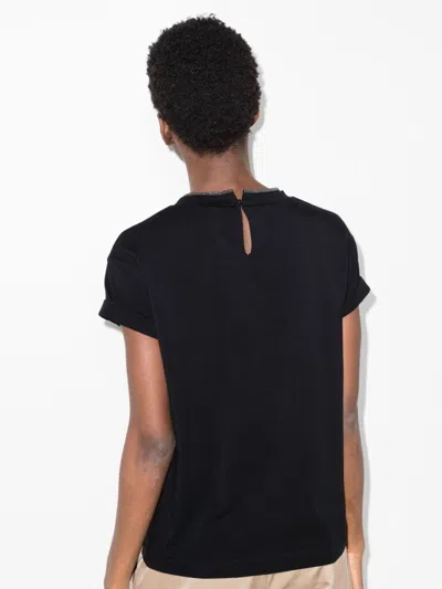 Brunello Cucinelli Short-sleeved T-shirt With Rolled Sleeves And Keyhole Detail In Black