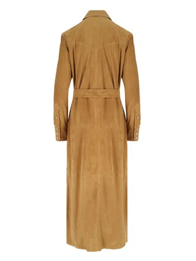 Polo Ralph Lauren Maxi Chemisier In Soft Brown Suede In Gold